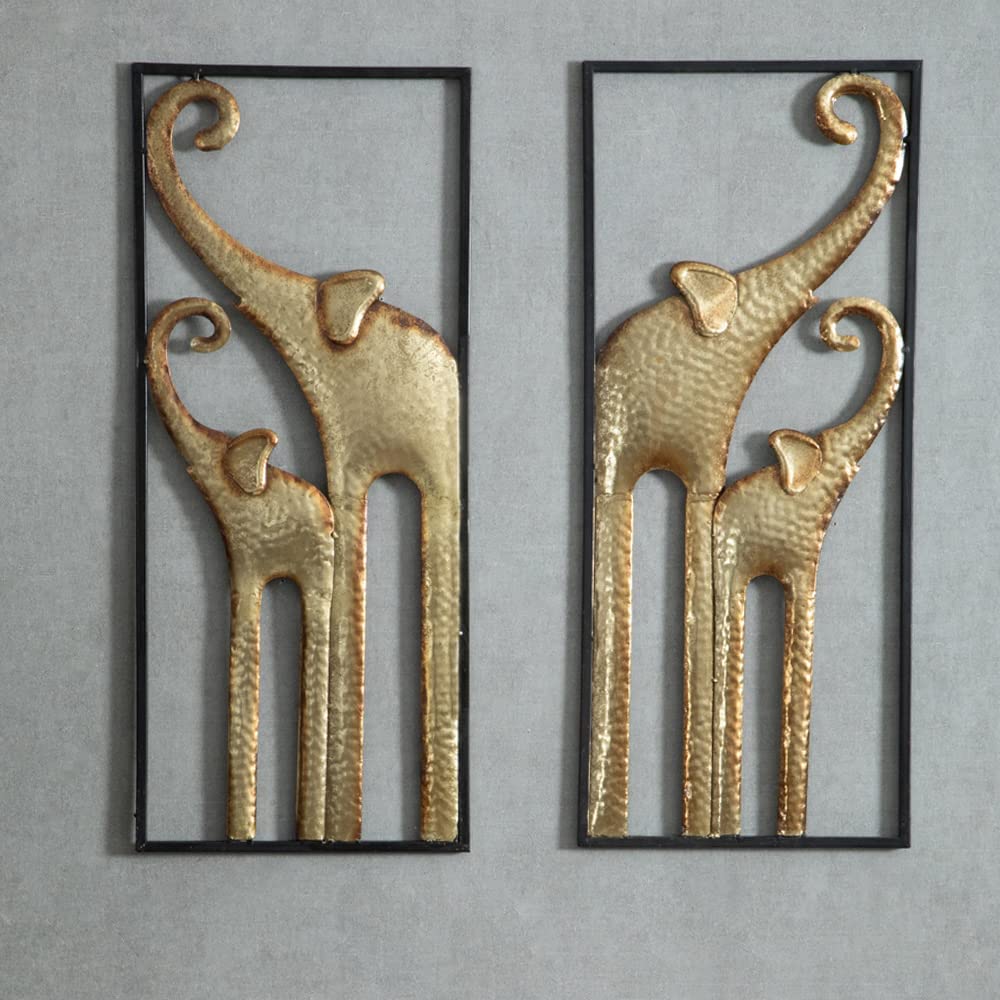 HKaikzo Gold Metal Wall Decor Set of 2, Leaf Hanging Home Decor with Frame