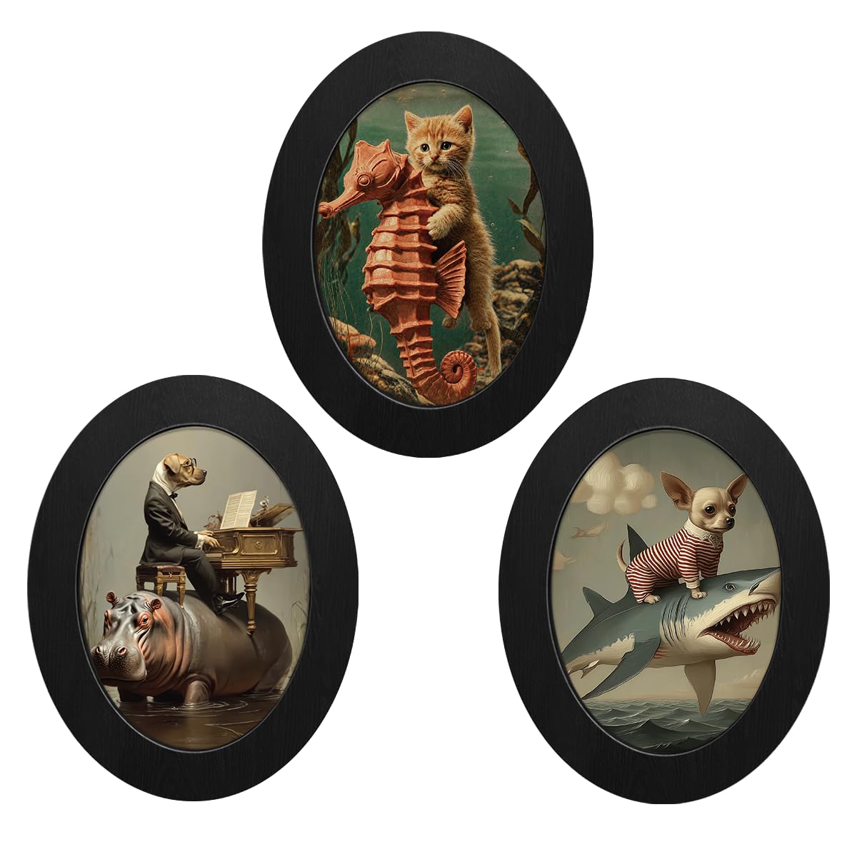 3Pcs Funny Ghost Halloween Bathroom Oval Wall Art Framed Spooky Decor