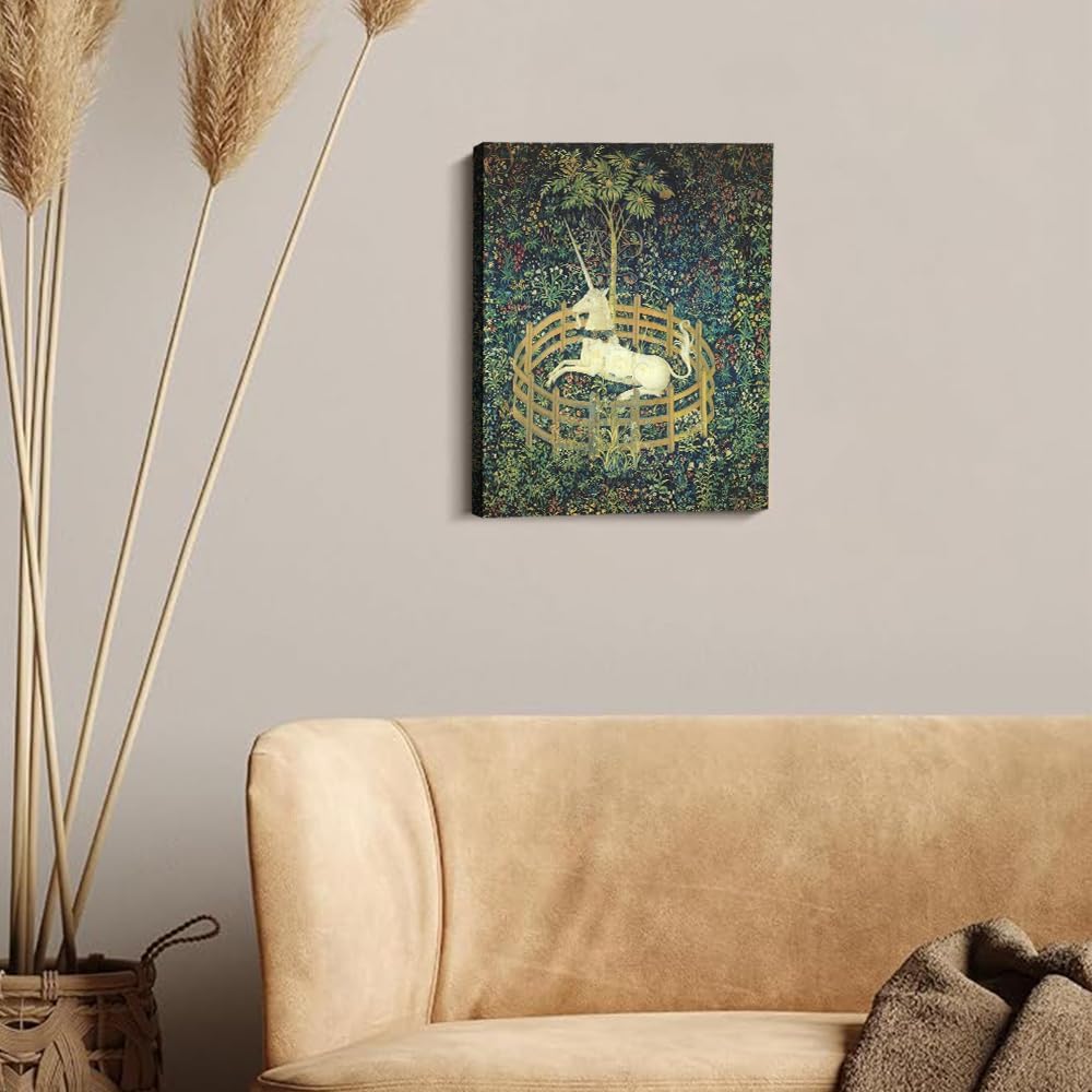 Medieval Tapestry Style Unicorn In Enclosed Garden (Unframed,20x30 inch)