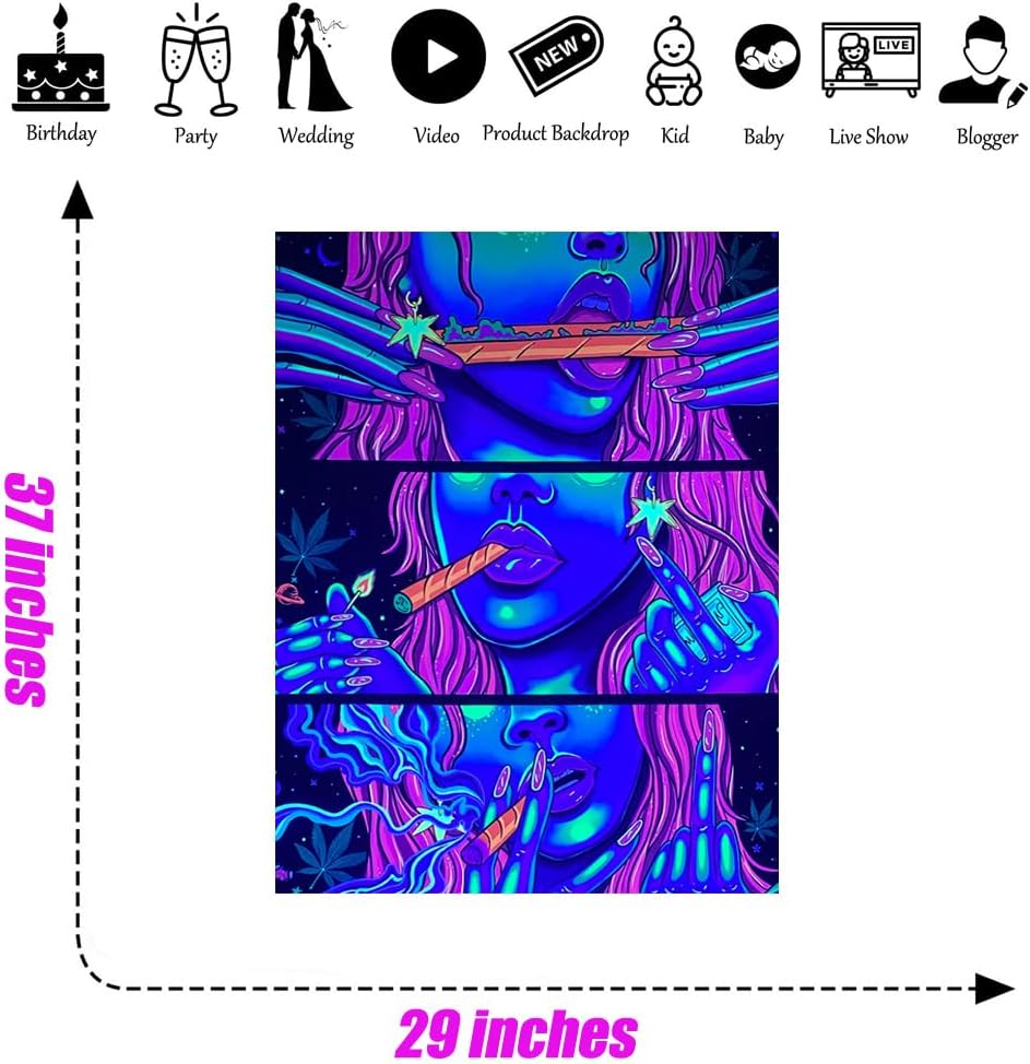 Hippie Hippy Wall Tapestry Trippy Smoking Tapestry Blacklight Tapestries for Stoner Bedroom Room Decor Weed Accessories Smoke Tapestrys Marijuana Cannabis High ST Poster Trippy Room Decor 29” x 37”