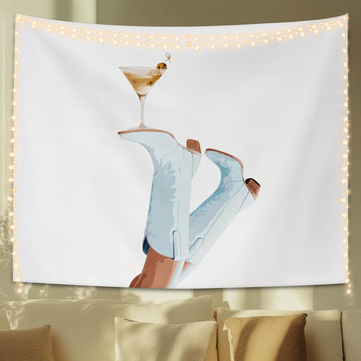 STHTTSW Wildflower Pink Bow Tapestry Aesthetic, Flower Tapestries Wall Blanket, Neutral Beige Botanical Wall Hanging Decor for Teen Girl Women Home Living Room Bedroom, 50x60 Inch