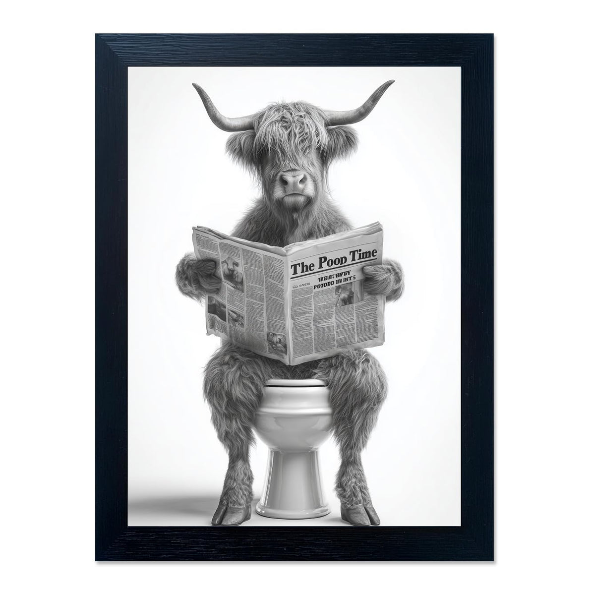 Funny Highland Cow Bathroom Wall Art - Rustic Farmhouse Wall Decor with Humorous Are You Pooping Canvas Print, Cute Animal Canvas Art for Restroom - Black Framed Cow Pictures Wall Decor Ready to Hang 8"x10"
