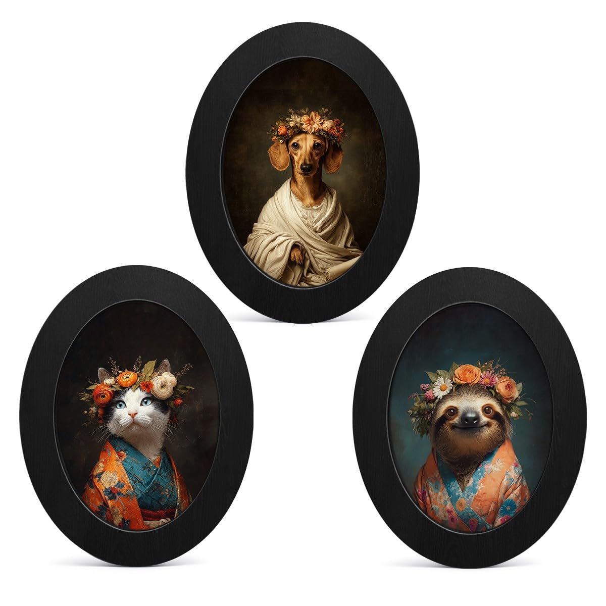 3Pcs Funny Ghost Halloween Bathroom Oval Wall Art Framed Spooky Decor