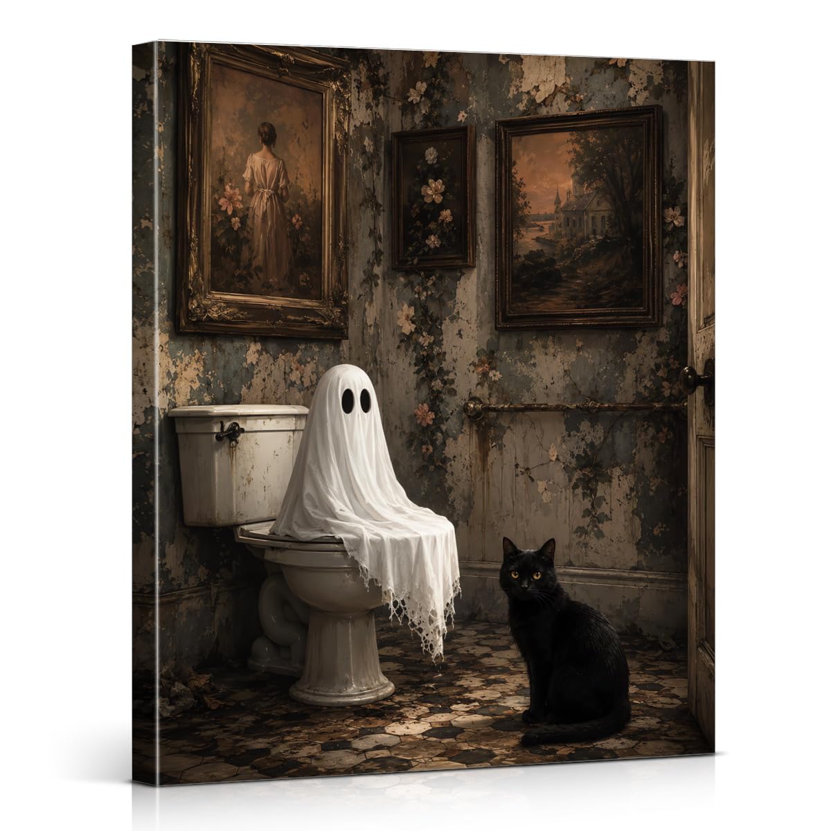 Funny Ghost Halloween Bathroom Wall Art Gothic Canvas Print Poster Framed