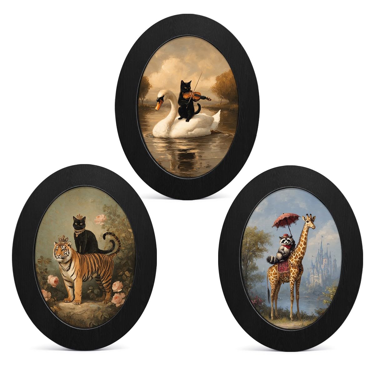 3Pcs Funny Ghost Halloween Bathroom Oval Wall Art Framed Spooky Decor