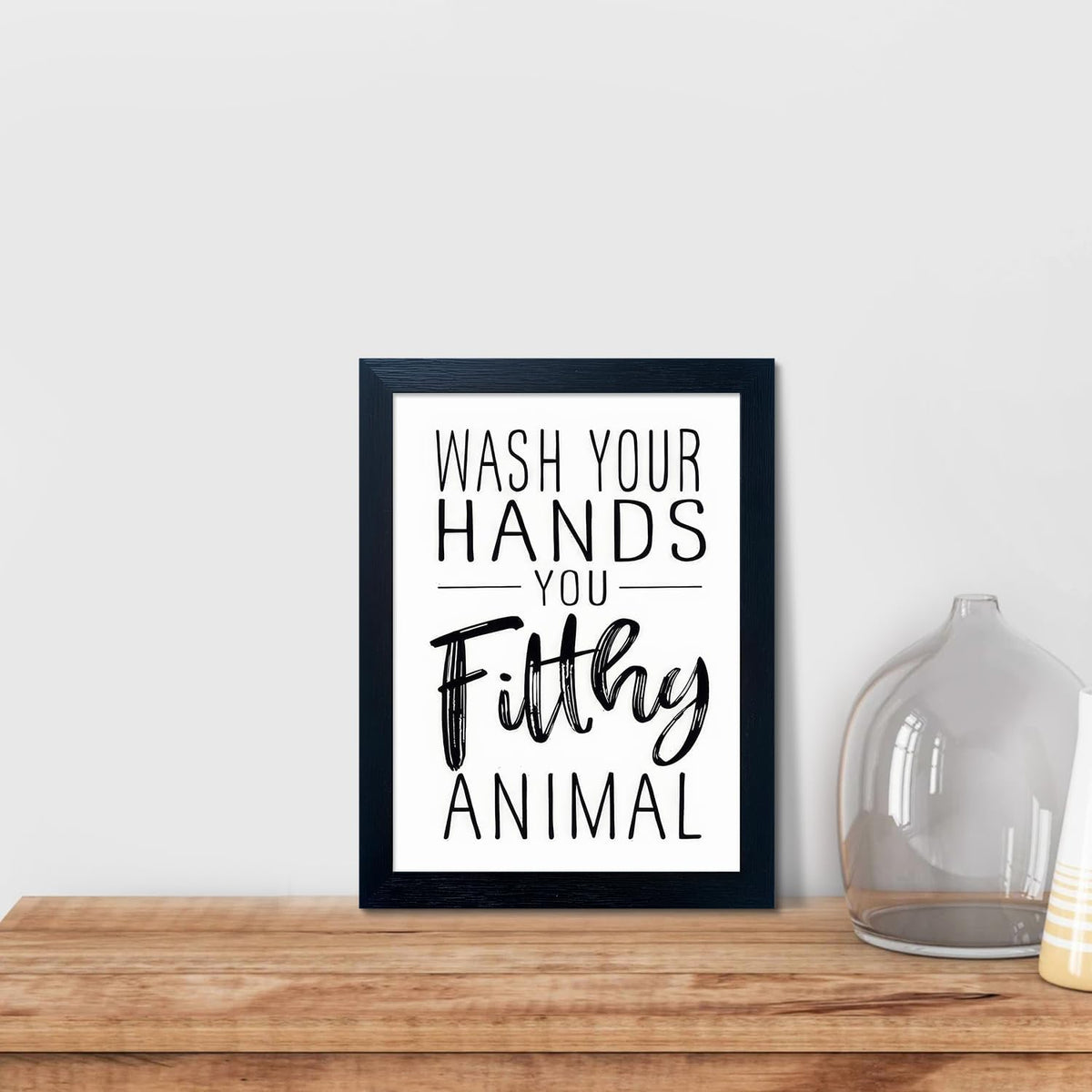 Bathroom Quotes Wall Decor, Black and White Bathroom Wall Art, Toilet Decor Signs Small Black Framed Canvas Art for Kid's Washroom