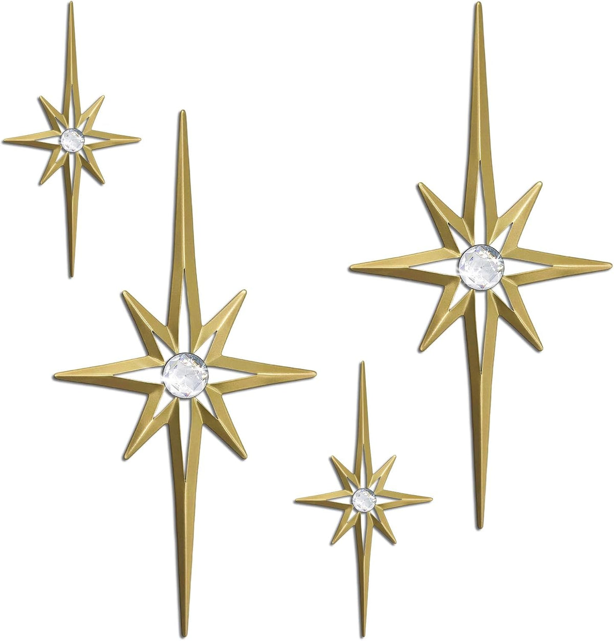 sxnzequnze 4 Pcs Star Wall Art for Home Decor Living Room Bedroom Office Metal 3D,Bling,with Hanging Hook Starburst Midcentury Sculpture Retro Gallery Accent Celestial -Gold 16.5in/9.4in