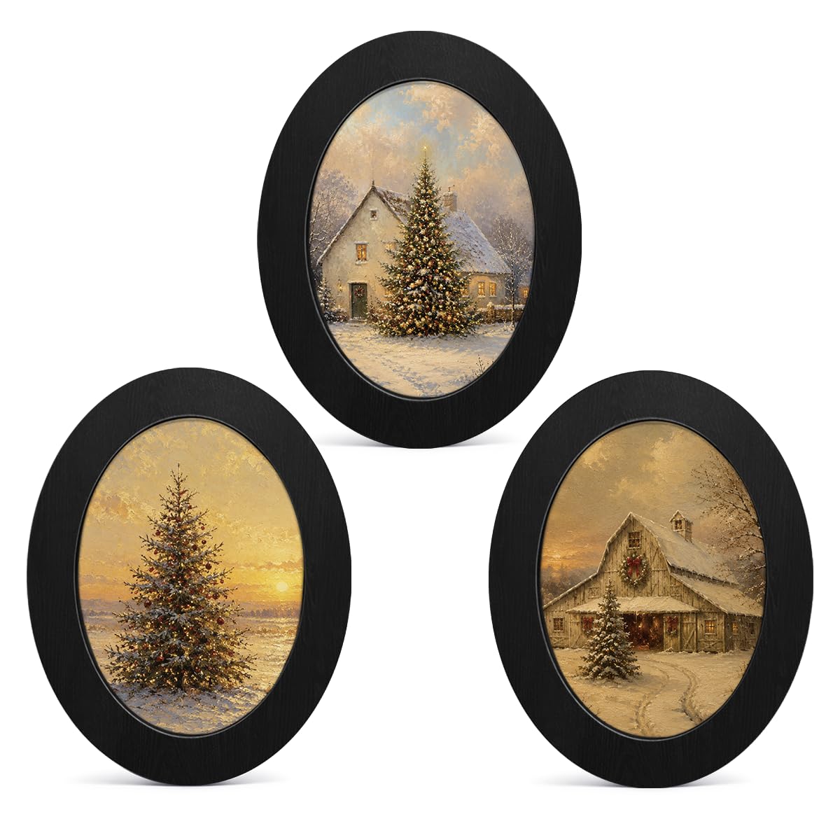 3Pcs Funny Ghost Halloween Bathroom Oval Wall Art Framed Spooky Decor