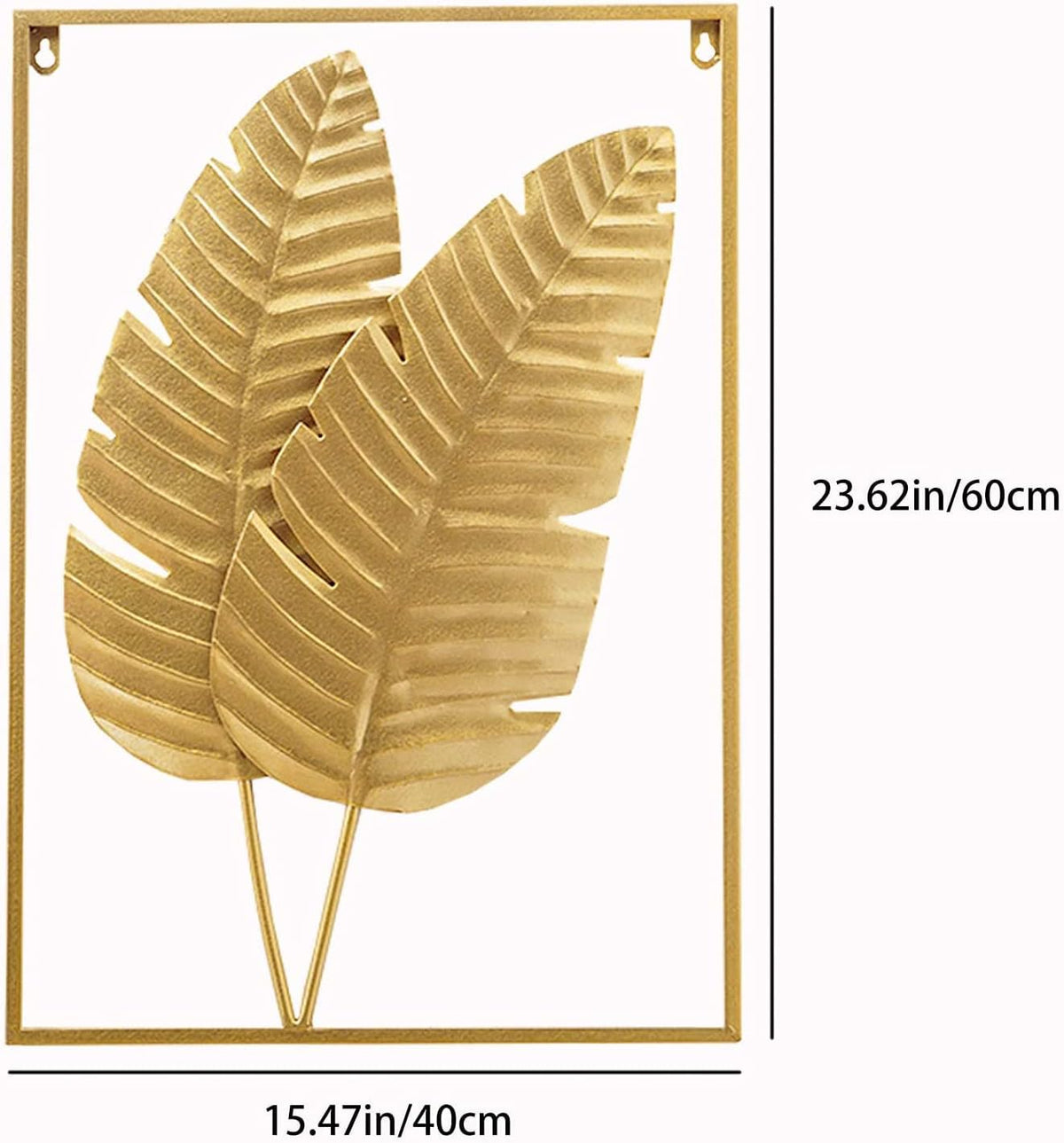 HKaikzo Gold Metal Wall Decor Set of 2, Leaf Hanging Home Decor with Frame