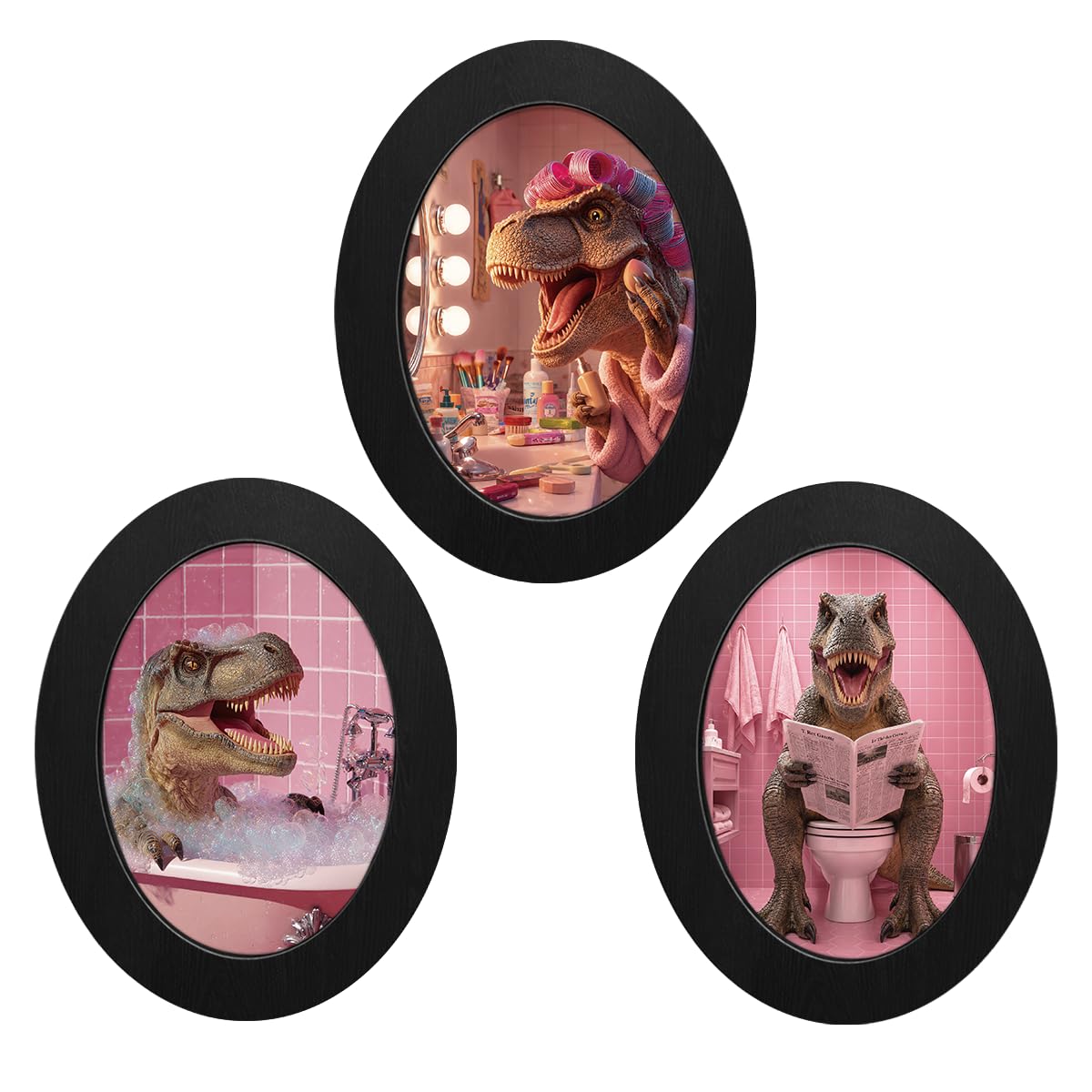 3Pcs Funny Ghost Halloween Bathroom Oval Wall Art Framed Spooky Decor