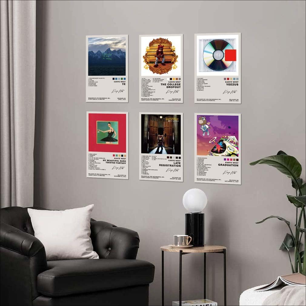 TUOCYERD Kanye West Poster Set of 6 Album Cover Posters Music Posters for Room Aesthetic Music Album Wall Art for Teens Room Decor 8x12inch Unframed