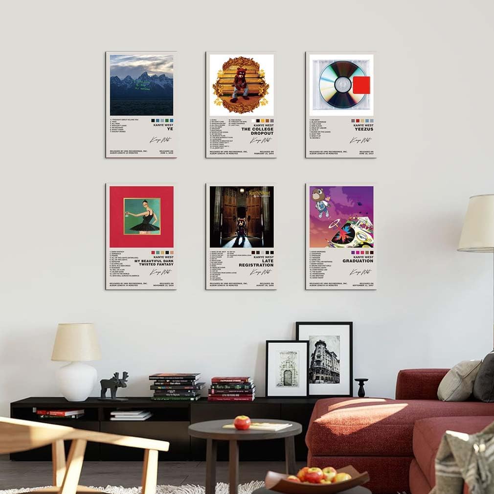 TUOCYERD Kanye West Poster Set of 6 Album Cover Posters Music Posters for Room Aesthetic Music Album Wall Art for Teens Room Decor 8x12inch Unframed