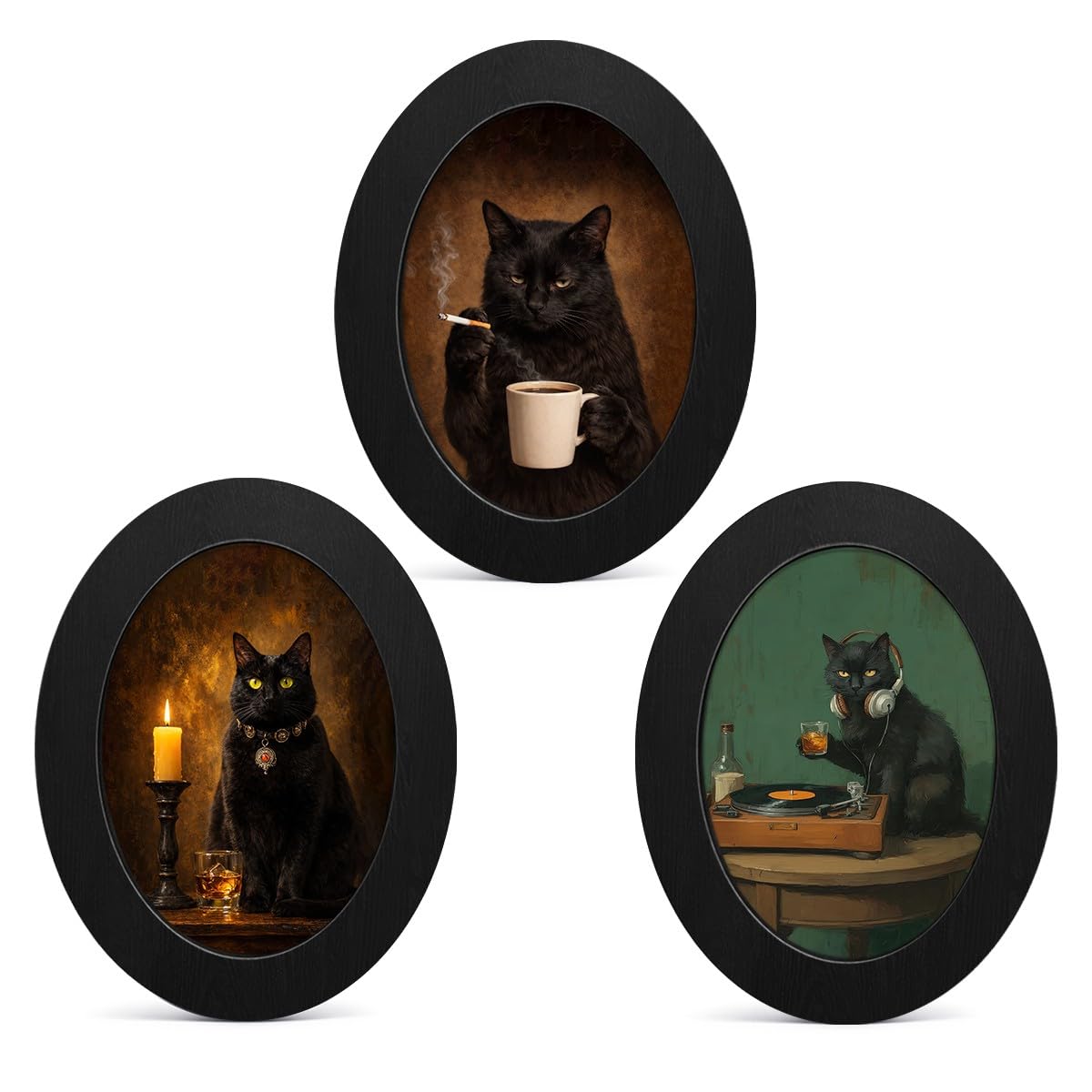 3Pcs Funny Ghost Halloween Bathroom Oval Wall Art Framed Spooky Decor