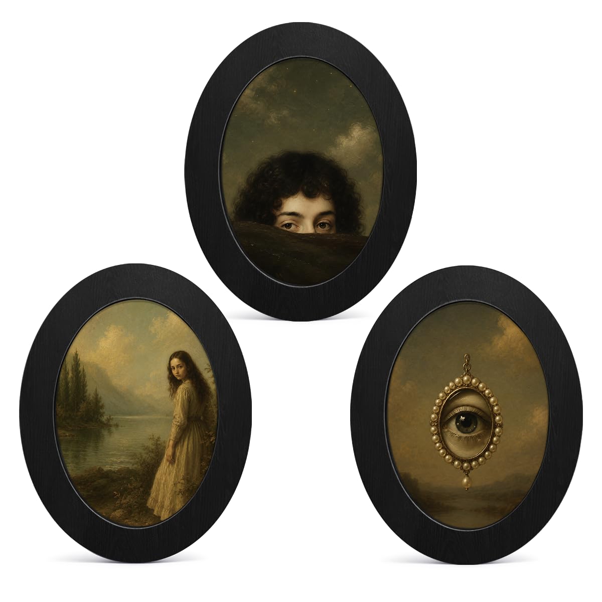 3Pcs Funny Ghost Halloween Bathroom Oval Wall Art Framed Spooky Decor