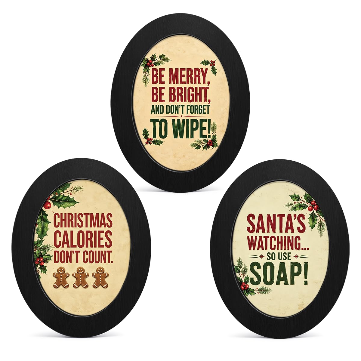 3Pcs Funny Ghost Halloween Bathroom Oval Wall Art Framed Spooky Decor