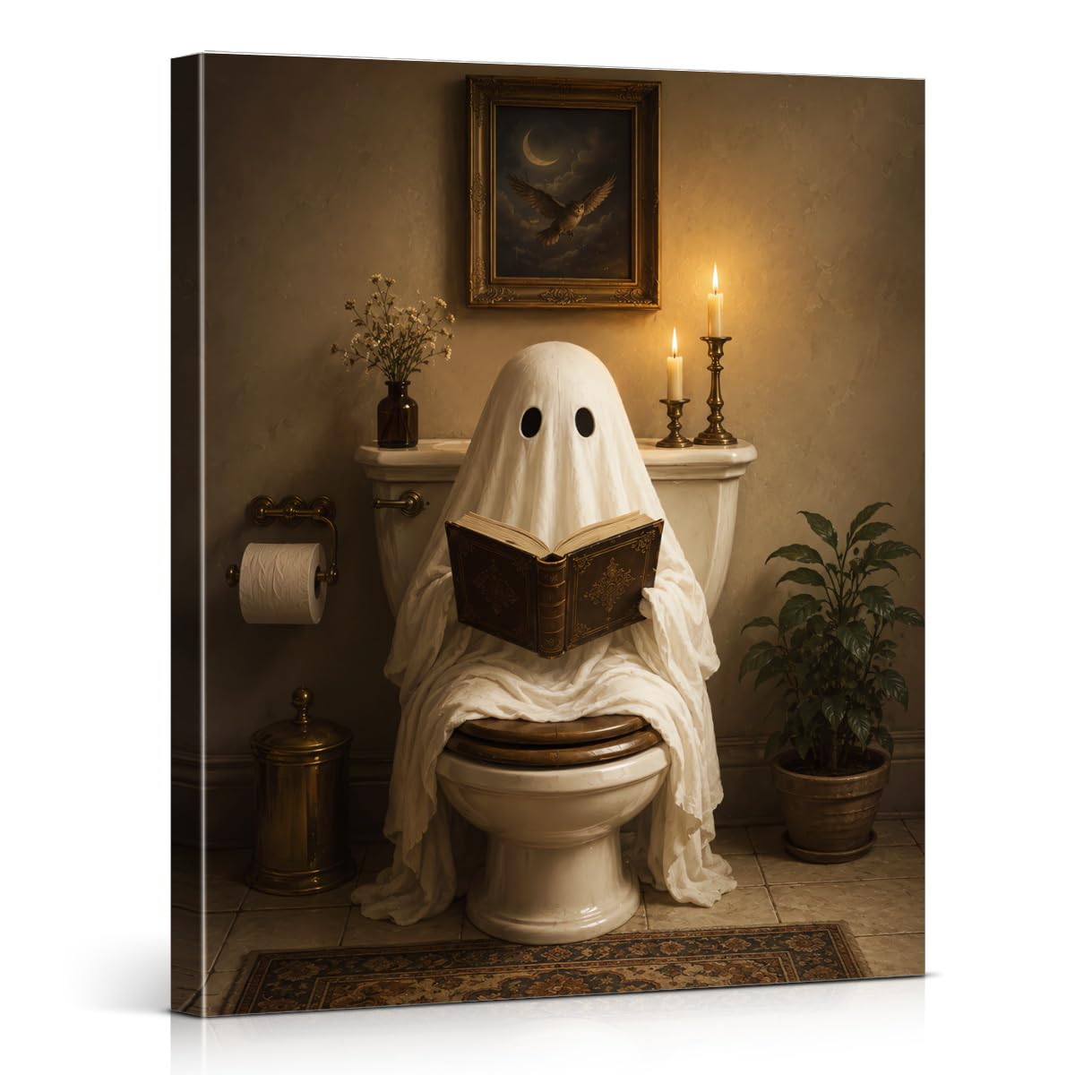 Funny Ghost Halloween Bathroom Wall Art Gothic Canvas Print Poster Framed