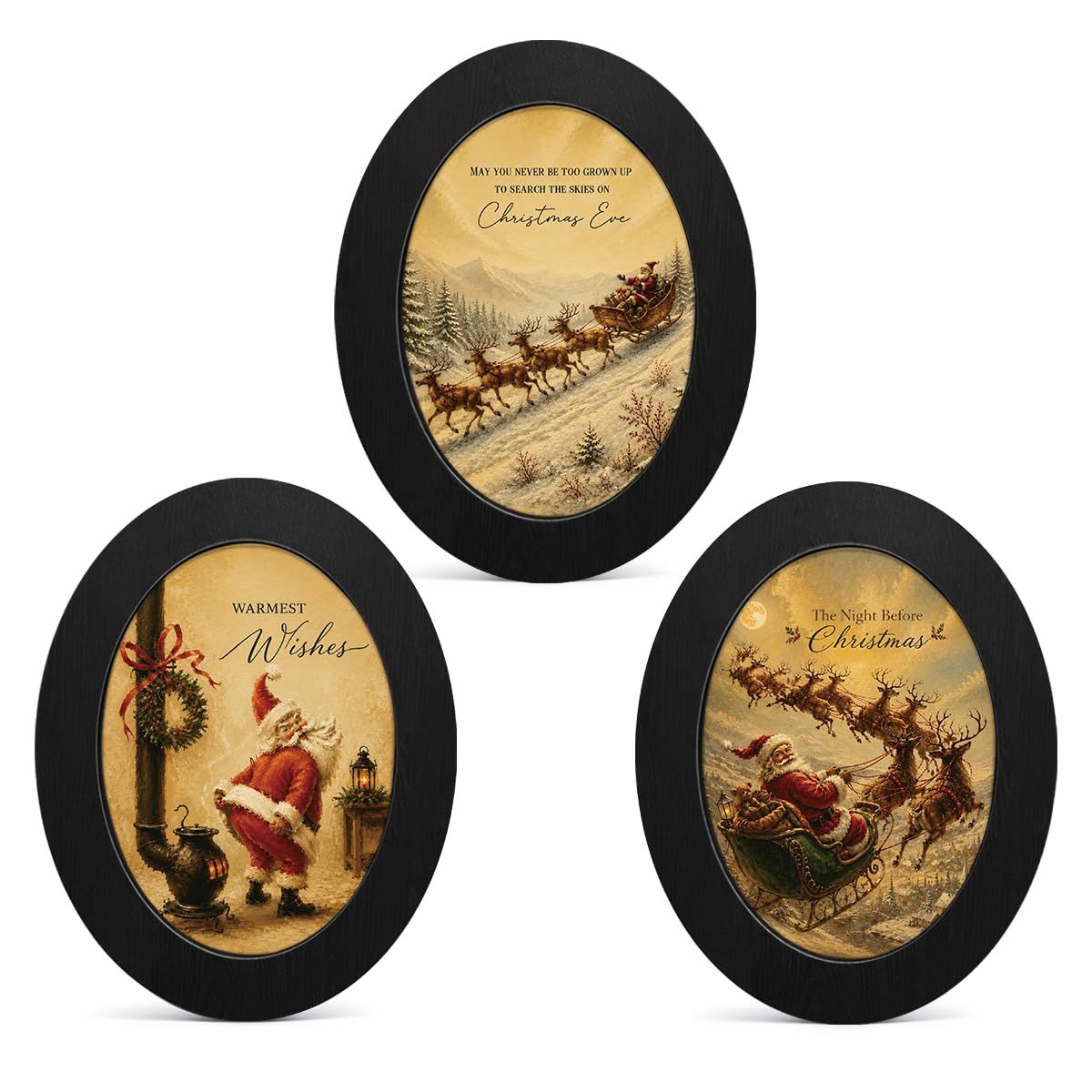 3Pcs Funny Ghost Halloween Bathroom Oval Wall Art Framed Spooky Decor