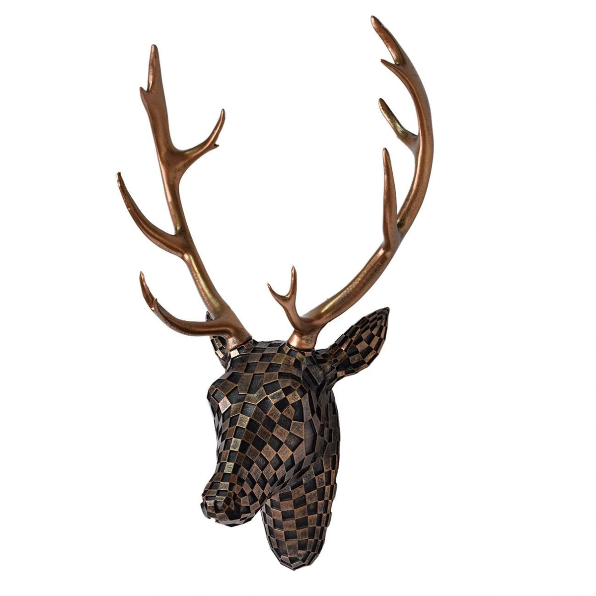 GIGICICI Mosaic Deer Head Wall Decor 15.7x8.7 Inch, Artistic Faux Resin Animal Head Wall Sculpture Hanging for Living Room Bedroom Kitchen Office, White-Gold Gift