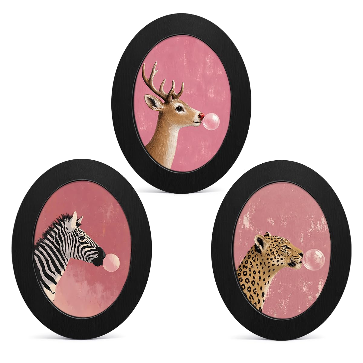 3Pcs Funny Ghost Halloween Bathroom Oval Wall Art Framed Spooky Decor