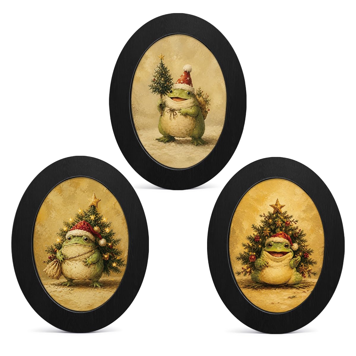 3Pcs Funny Ghost Halloween Bathroom Oval Wall Art Framed Spooky Decor
