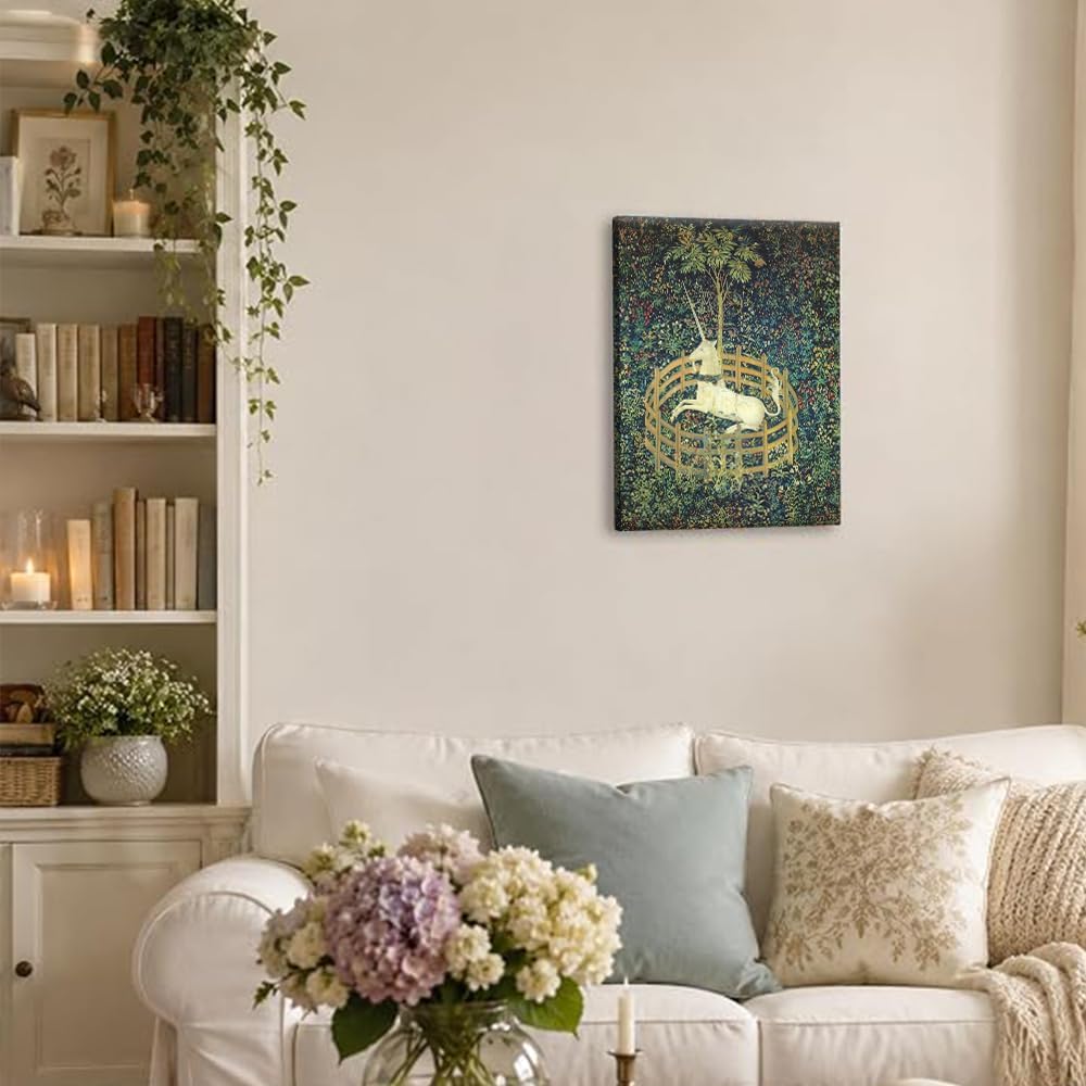 Medieval Tapestry Style Unicorn In Enclosed Garden (Unframed,28x40 inch)