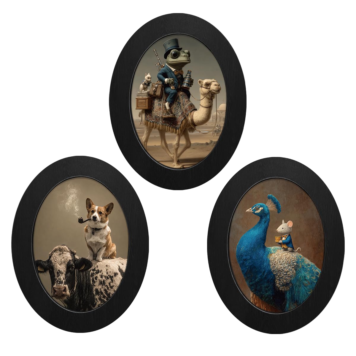 3Pcs Funny Ghost Halloween Bathroom Oval Wall Art Framed Spooky Decor