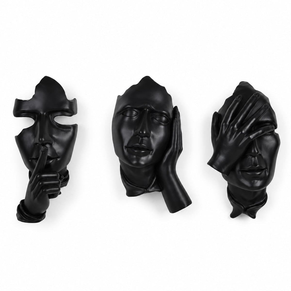 Face Wall Sculptures Set of 3, Modern 3D Abstract Wall Art, Black and Gold