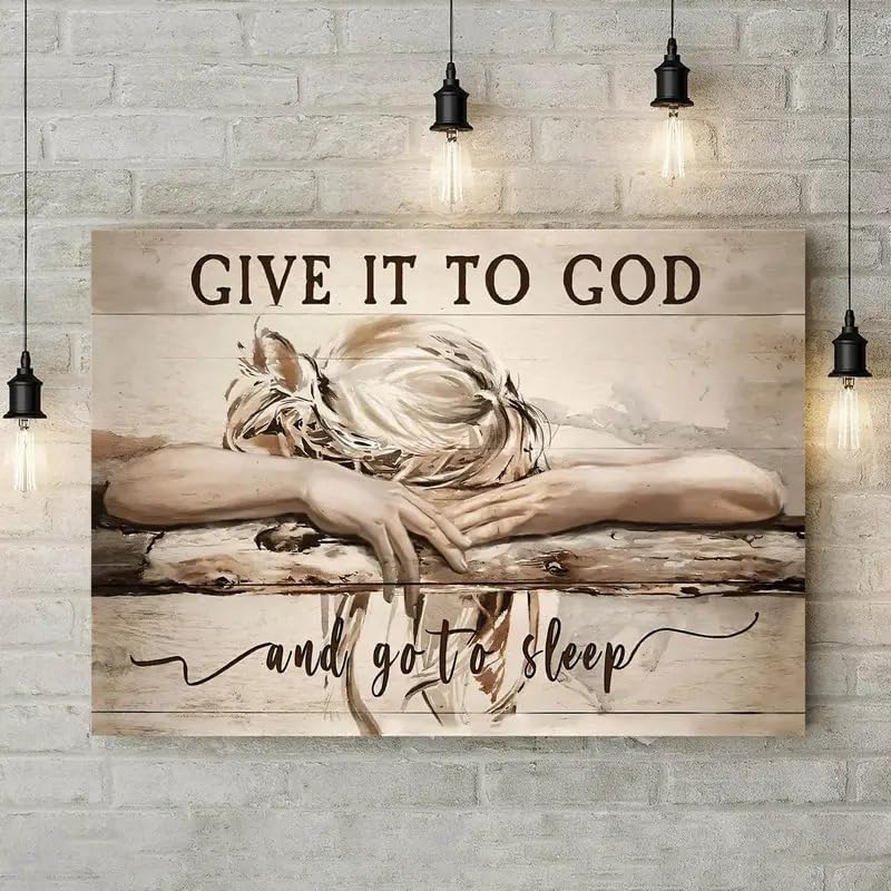 "Give It to God and Go to Sleep" Vibrant God Canvas Art Print – Unframed Christian Wall Decor for Bedroom & Living Room, Faith-Inspired Christian Home Decoration, 30 * 45cm/12 * 18in Unframed
