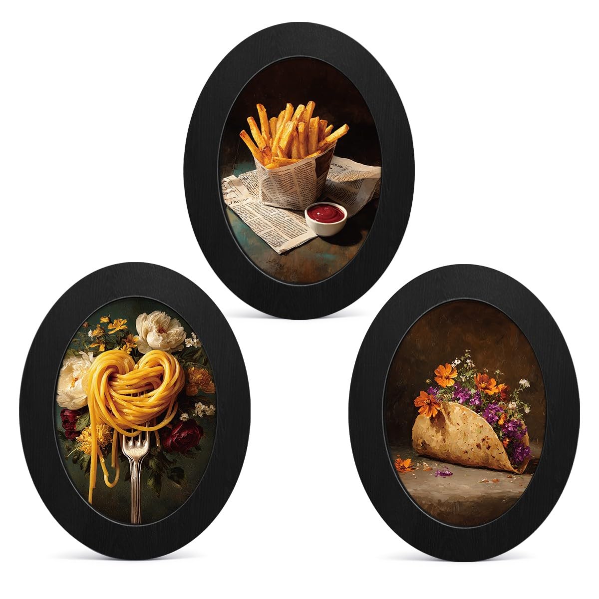 3Pcs Funny Ghost Halloween Bathroom Oval Wall Art Framed Spooky Decor