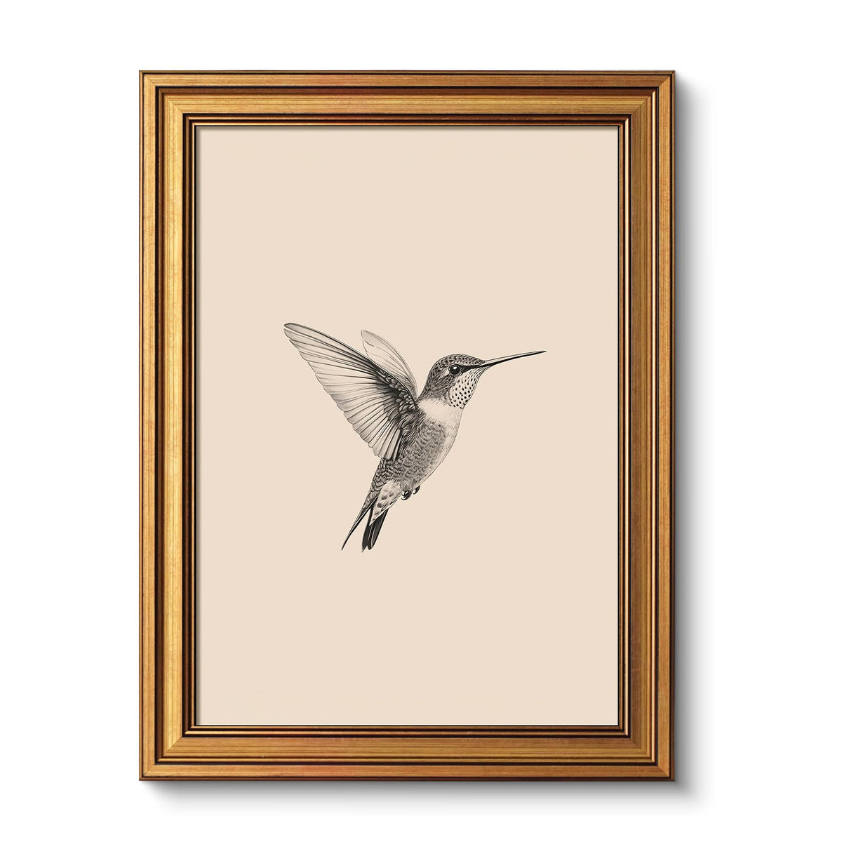 VIYYIEA Vintage Gold Framed Wall Art – Hummingbird Sketch Prints, 8x10 IN