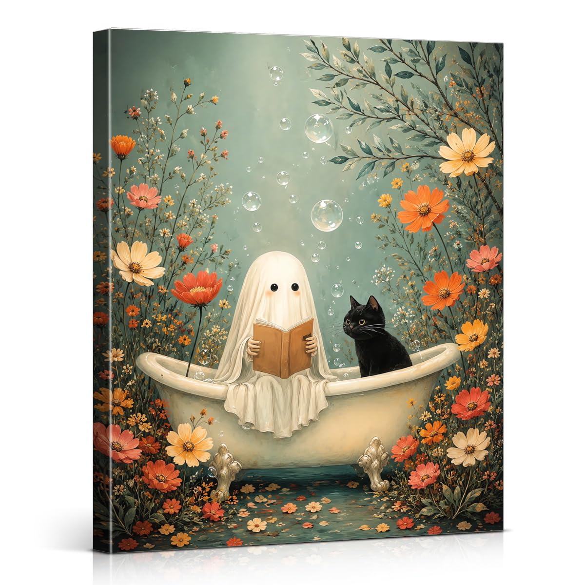 Funny Ghost Halloween Bathroom Wall Art Gothic Canvas Print Poster Framed