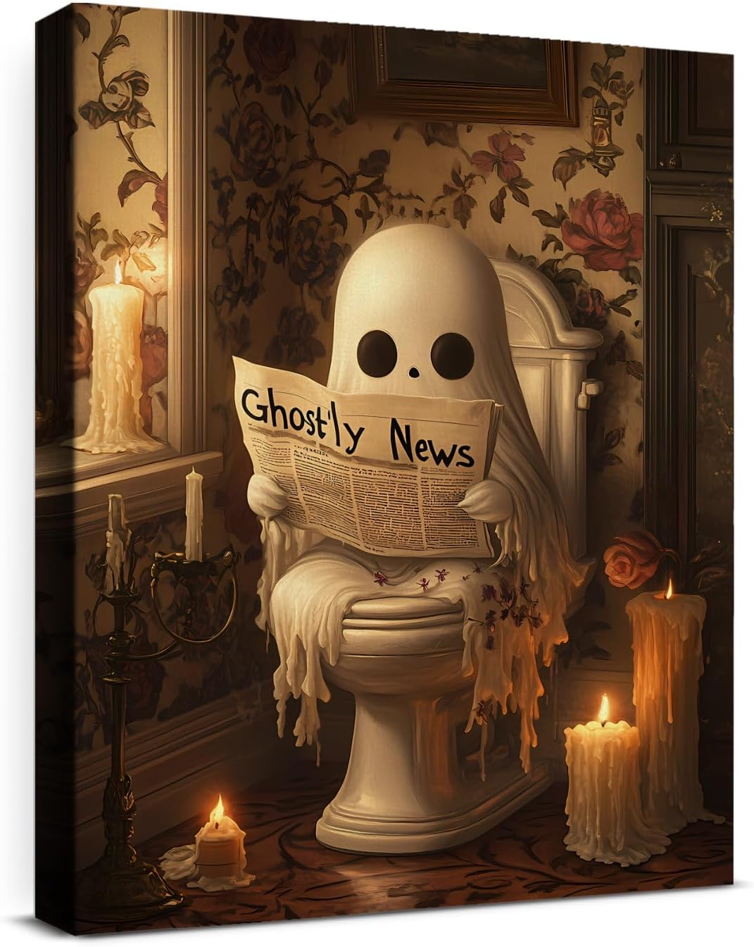 Funny Ghost Halloween Bathroom Wall Art Gothic Canvas Print Poster Framed