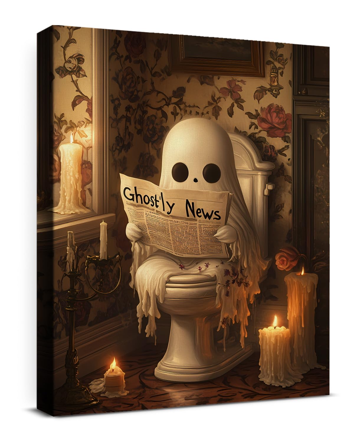 Funny Ghost Halloween Bathroom Wall Art Gothic Canvas Print Poster Framed