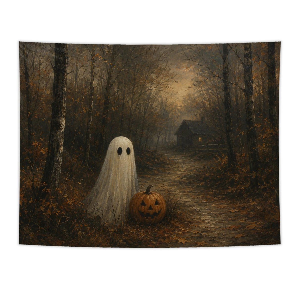 NATSUNO Halloween Tapestry, Halloween Spooky Ghost Wall Tapestry for Bedroom, Whimsical Enchanted Forest Flower Ghost Tapestries Wall Hanging for Home Living Room Decor, 50x60 Inches
