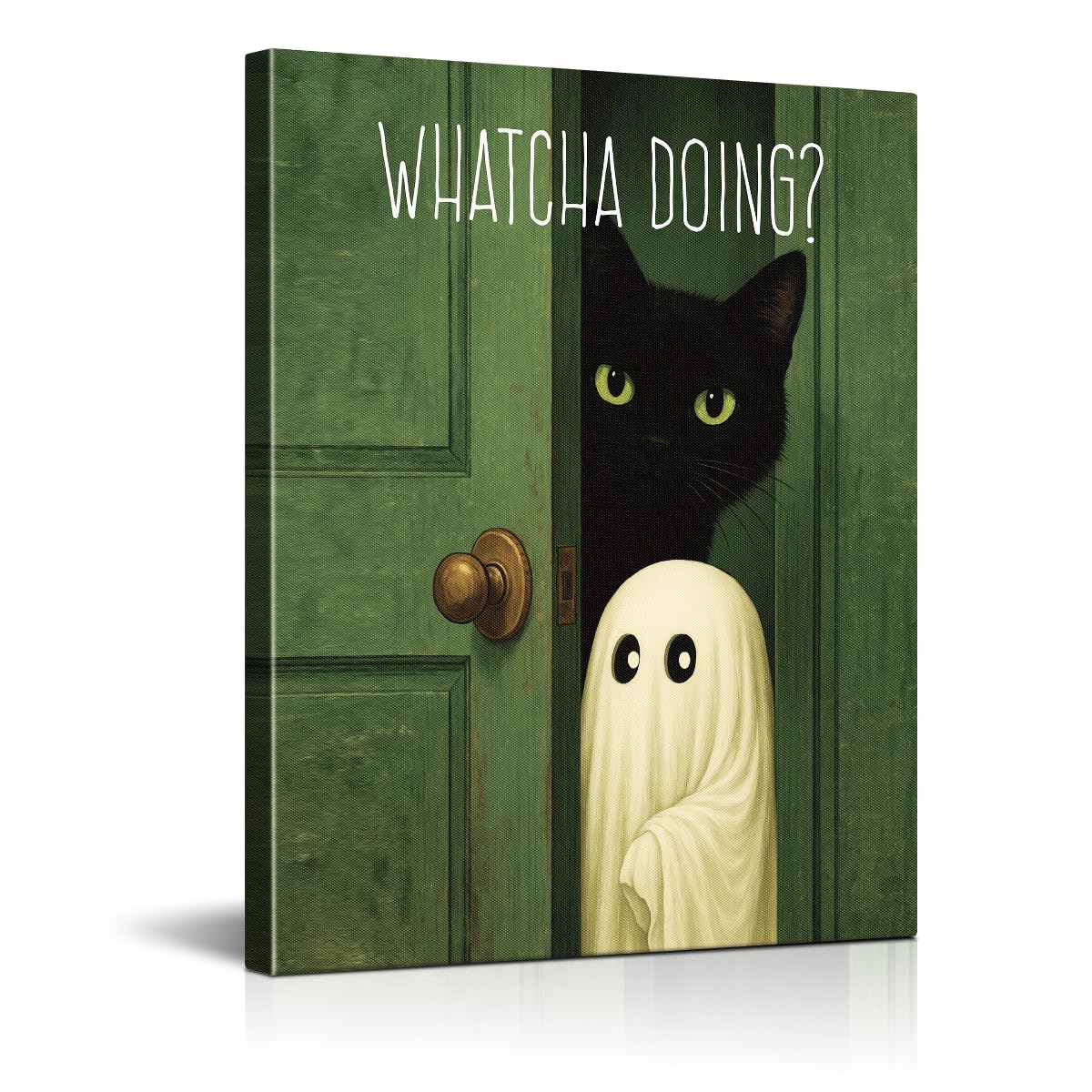 Funny Ghost Cat Halloween Bathroom Wall Art Ghost Are Canvas Print Framed