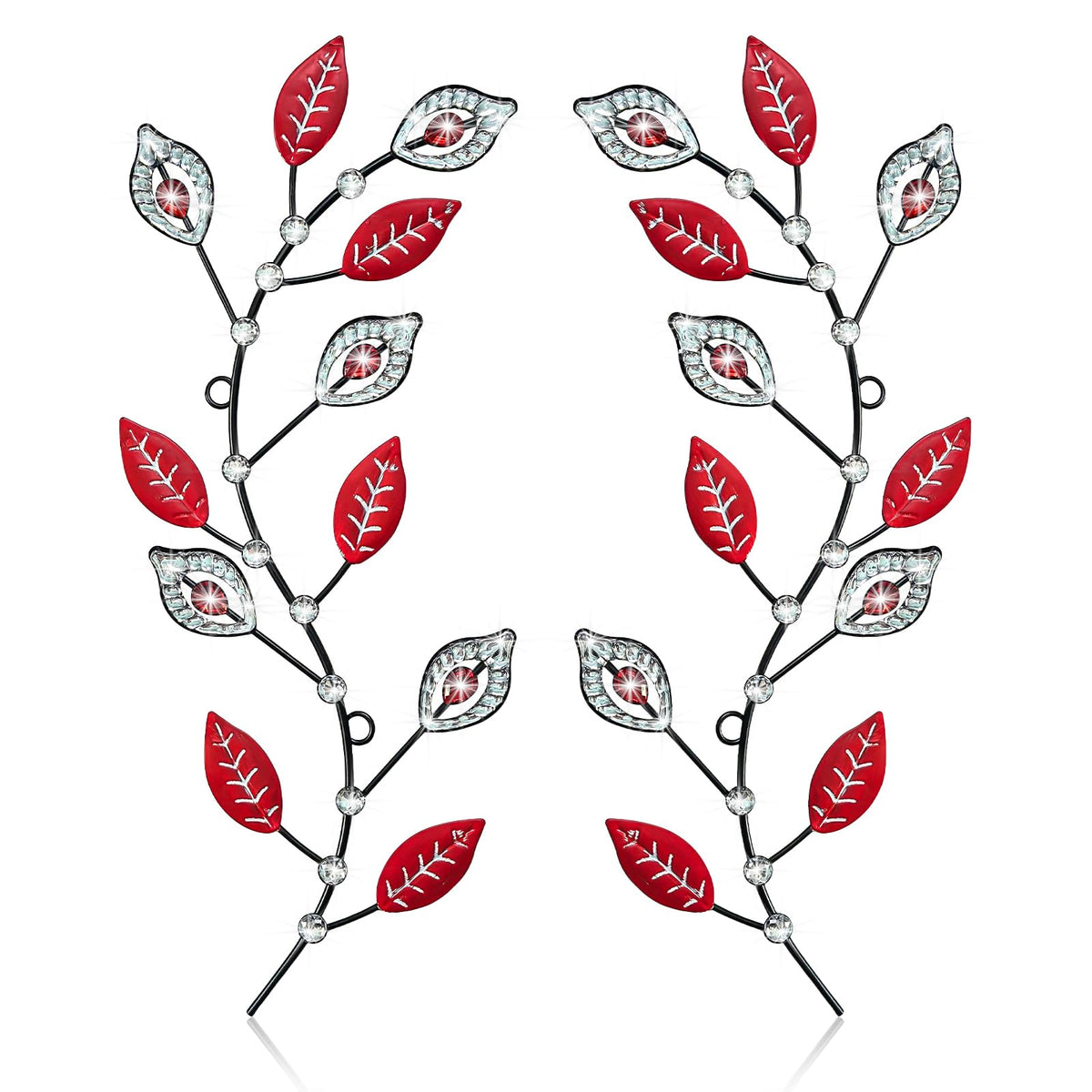sxnzequnze 2 Set Metal Tree Leaf Wall Art for Home Decor Living Room Bedroom Dining Room Bling Rhinestone, 3D, Iron Branch Hanging Leaf Sculpture Art Pieces -Gold 16.5in*6.7in