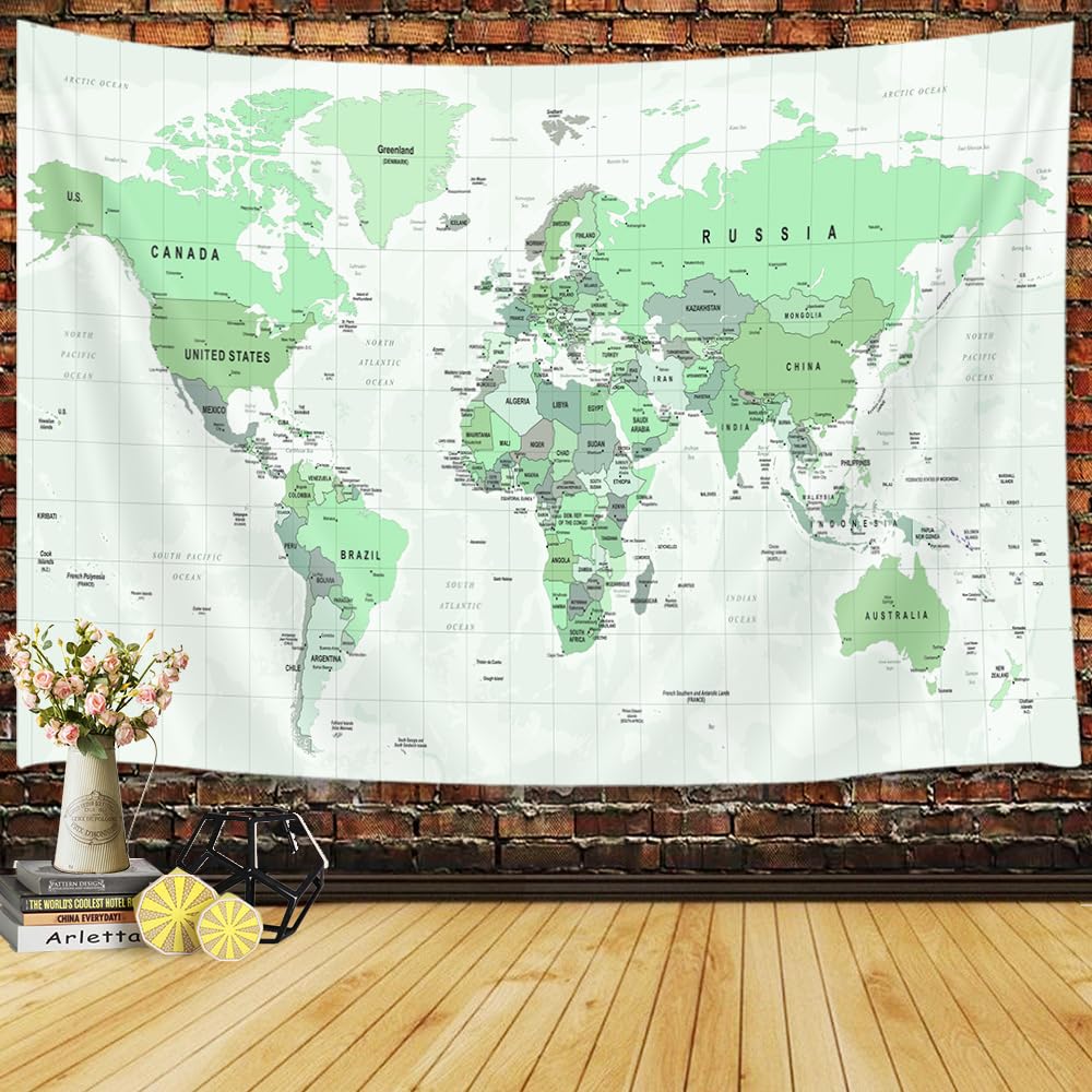 JAWO World Map Tapestry, Map of the World with Countries and Major Cities Wall Tapestries for Kids Student, World Map of the World Tapestry 60X40 Inch(Yellow)
