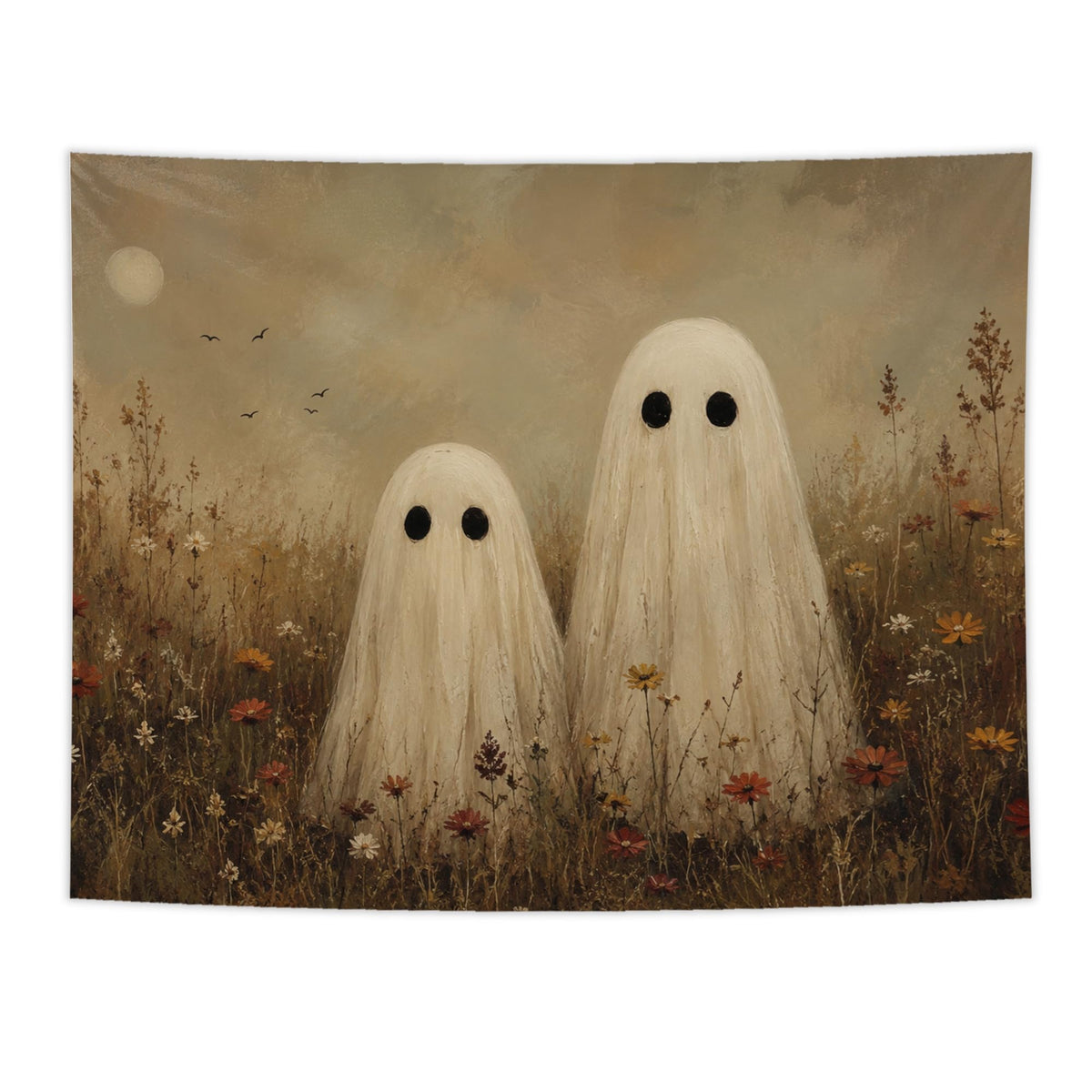 NATSUNO Halloween Tapestry, Halloween Spooky Ghost Wall Tapestry for Bedroom, Whimsical Enchanted Forest Flower Ghost Tapestries Wall Hanging for Home Living Room Decor, 50x60 Inches