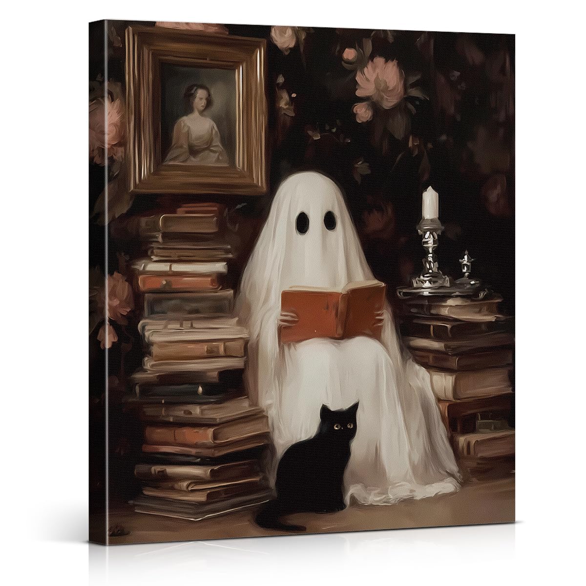 Funny Ghost Cat Halloween Bathroom Wall Art Ghost Are Canvas Print Framed