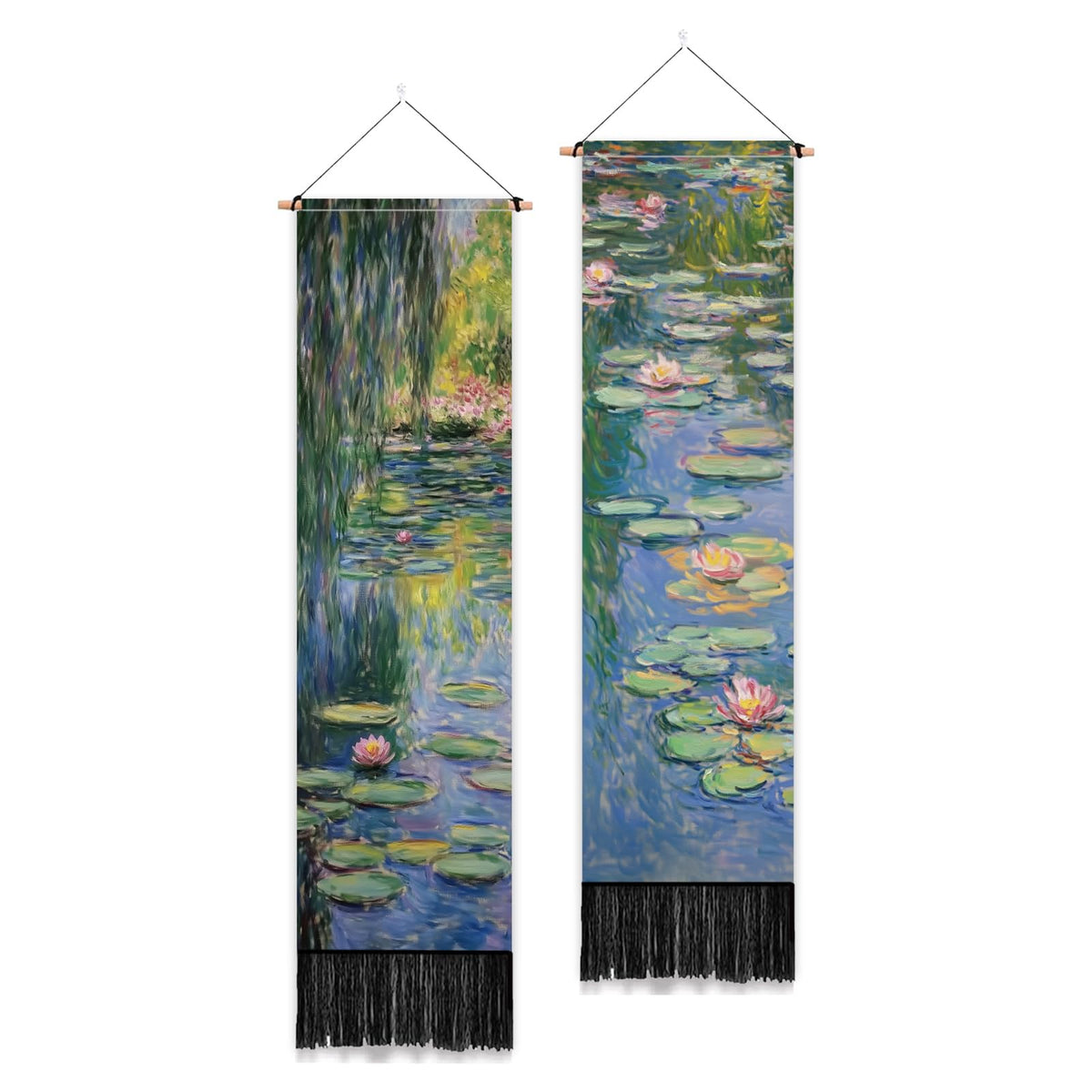 PLIGREAT 2 Pack Japanese Peony Vertical Tapestry with Tassels Elegant Flower Wall Hanging for Bedroom Bathroom Living Room Warm Long Narrow Wall Hanging Dorm Room Home Art Decor