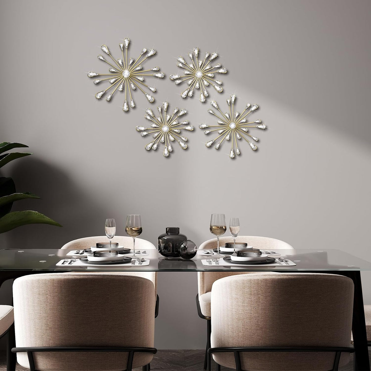 Hicarer 4 Pcs Starburst Wall Decor, Bling Metal Wall Art, Gold