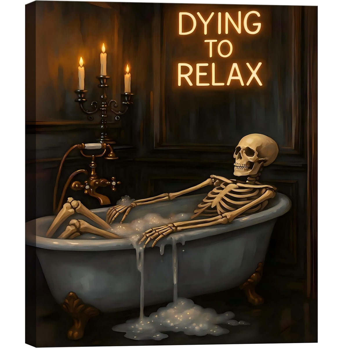 Framed Halloween Ghost Bathroom Canvas Wall Art 8x12 In, Funny Spooky Toilet Scene Canvas Prints Artwork, Dark Halloween Wall Decor Pictures for Office Home Decoration