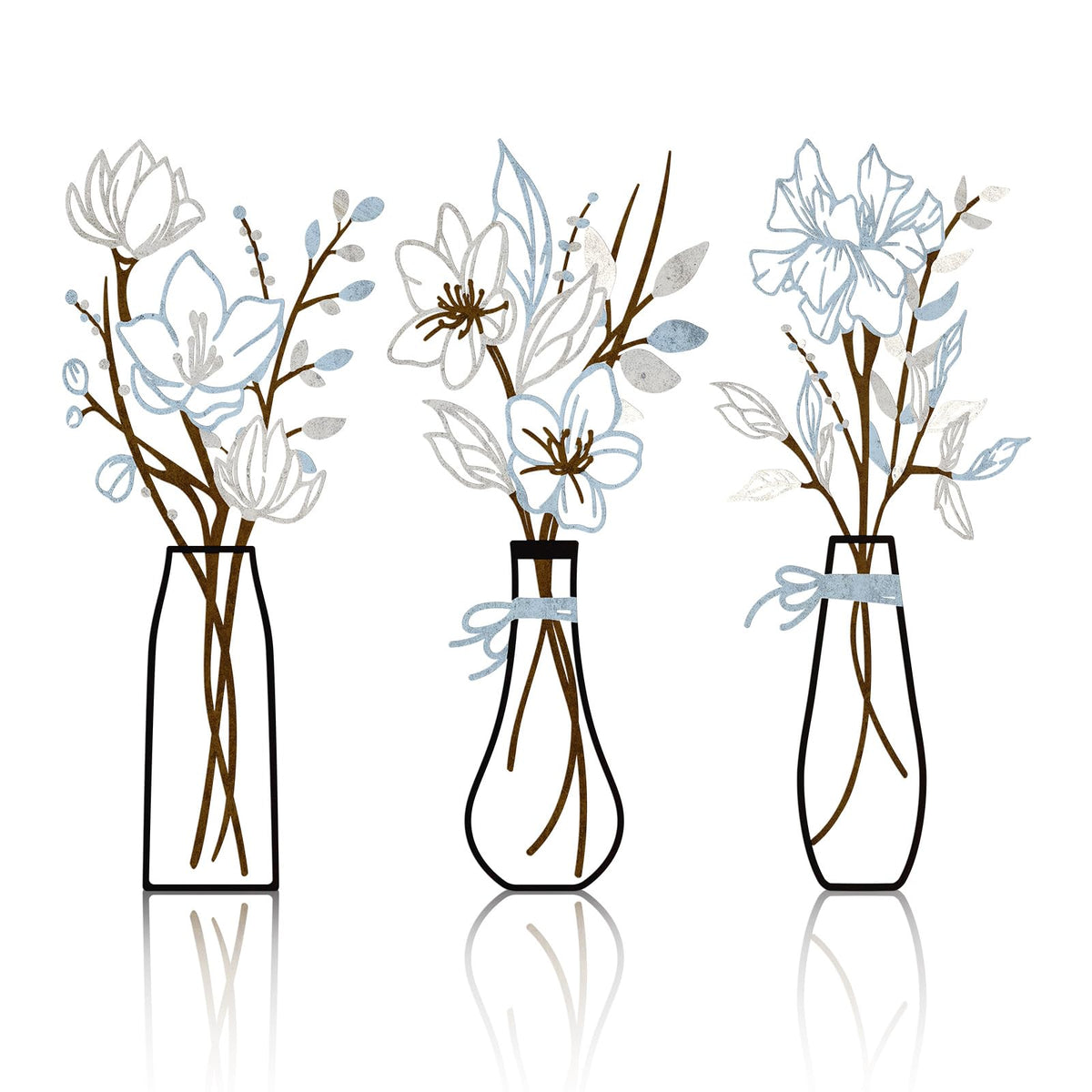 3 Pieces Metal Flowers Wall Art for Bathroom (Multicolored)