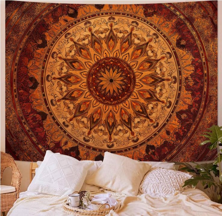 Spenlife Moon Phase Tapestry, Autumnal Mandala Tapestries for Bedroom, Boho Wall Decor, Botanical Tapestries (60" x 44")