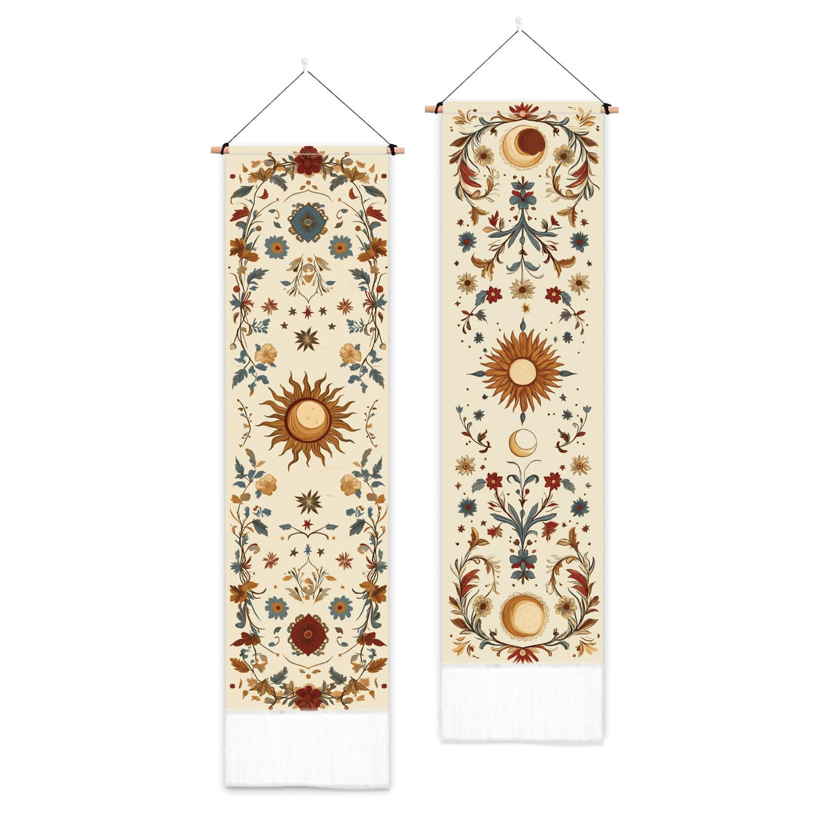 PLIGREAT 2 Pack Japanese Peony Vertical Tapestry with Tassels Elegant Flower Wall Hanging for Bedroom Bathroom Living Room Warm Long Narrow Wall Hanging Dorm Room Home Art Decor
