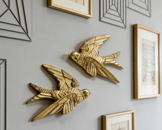AMOIENSIS 4.75 Inch Gold Swallow Bird Wall Sculpture Set of 2