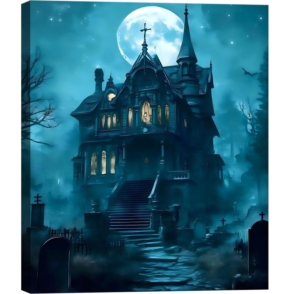Framed Halloween Ghost Bathroom Canvas Wall Art 8x12 In, Funny Spooky Toilet Scene Canvas Prints Artwork, Dark Halloween Wall Decor Pictures for Office Home Decoration