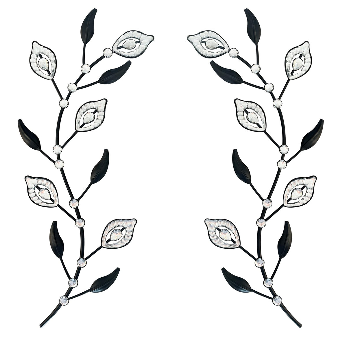 sxnzequnze 2 Set Metal Tree Leaf Wall Art for Home Decor Living Room Bedroom Dining Room Bling Rhinestone, 3D, Iron Branch Hanging Leaf Sculpture Art Pieces -Gold 16.5in*6.7in