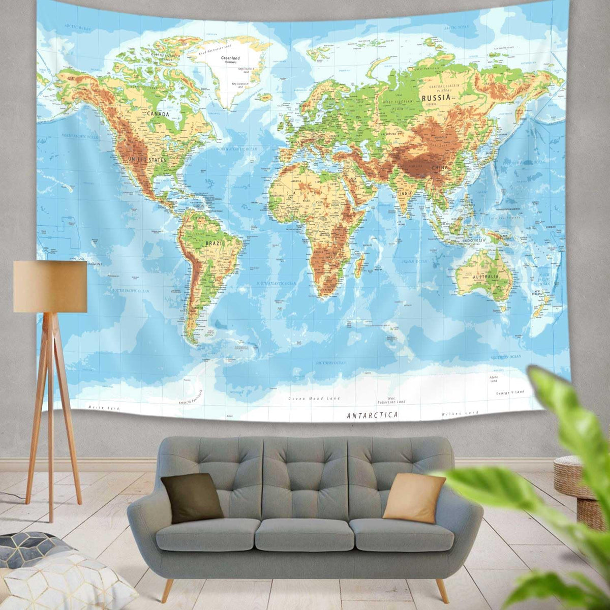 JAWO World Map Tapestry, Map of the World with Countries and Major Cities Wall Tapestries for Kids Student, World Map of the World Tapestry 60X40 Inch(Yellow)
