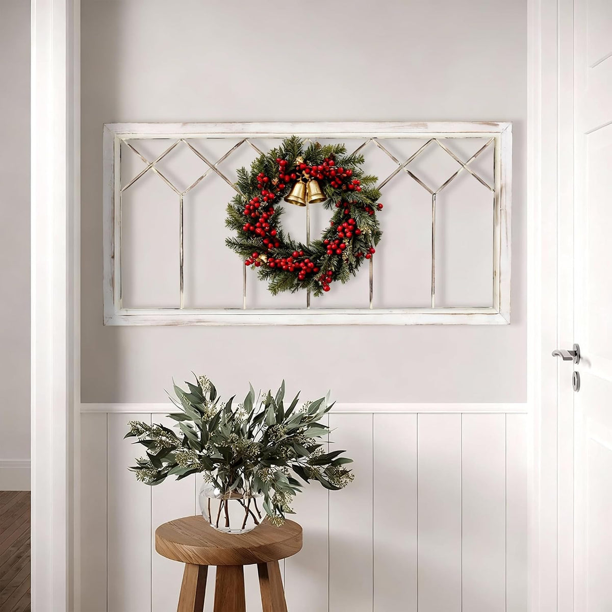 Oakrain Wood Window Frame Wall Art, 39"x 20" Rustic Wall Decor for Home